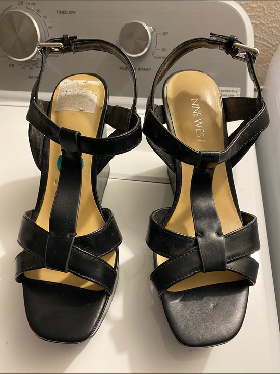 Nine West Shoes - Nine West Black Strappy T‑Bar Block Heel Sandals